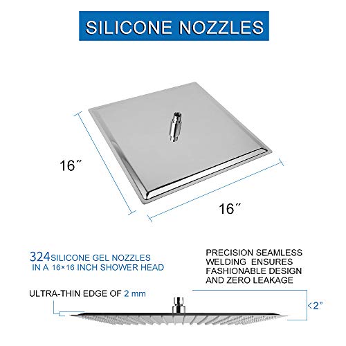 Rainfall Shower Head Chrome - Sarlai 16 Inch Shower Head Large Rain Solid Square Ultra Thin 304 Stainless Steel Chrome Finish Rainfall Shower Head #TOP4