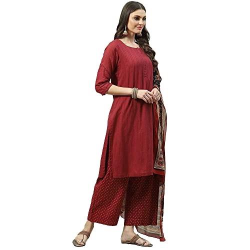 Image of BIBA Women Cotton Straight Kurta Palazzo Suit Set
