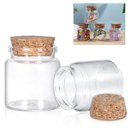 Tucnoeu 4 botellas de cristal pequeñas de 50 ml con tapón de corcho para manualidades, fiestas y decoración