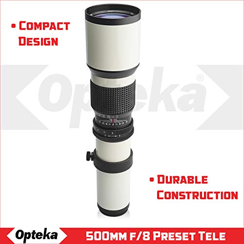 Opteka 500mm/1000mm f/8 Manual Telephoto Lens for Sony E-Mount a9, a7R, a7S, a7, a6600, a6500, a6400, a6300, a6100, a6000, a5100, a5000, a3000, NEX-7, NEX-6, 5T, 5N, 5R, 3N Mirrorless Cameras (White)