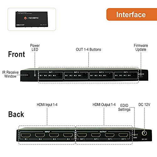 J-Tech Digital 4K 60Hz 4X4 Hdmi Matrix Switch With Downscaler Edid Hdcp 2.2 Hdmi 2.0 [Jtech-M44D] #TOP2