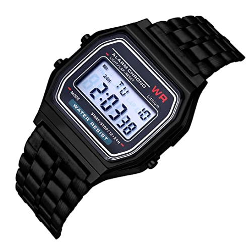 Orologio Da Polso F91w Elettronico Di Business Con Cinturino in Acciaio Nero, Display Digitale, Regolabile, in Metallo