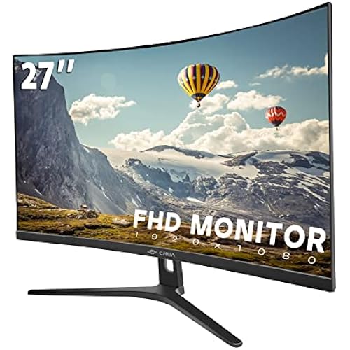 CRUA 27" FHD 1080P 100Hz Curved Computer Monitor, 1800R, HDMI/VGA, Black