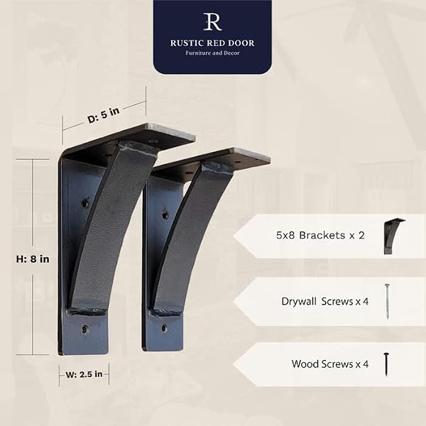 Rustic Red Door Co. Heavy Duty Fireplace Steel Mantel Brackets - Countertop Support - Hand Welded Bracket (Pack of 2) (5"x8"x2.5", Natural Steel) by Rustic Red Door Co. - Used condition - Image 3