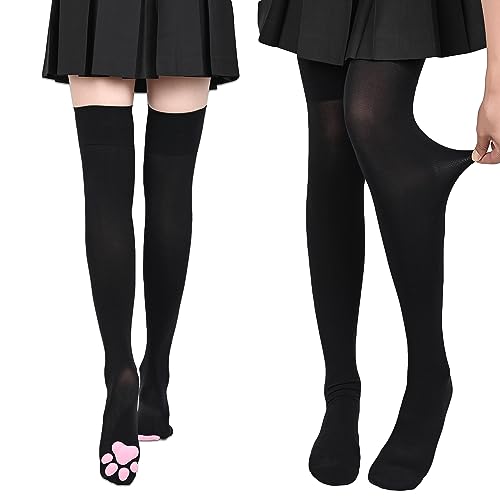 image for SUPTEC Cat Paw Thigh High Socks, Cute Soft 3D Kitten Paw Pad Claw Toe 