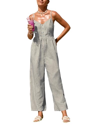 Image of CUPSHE Womens Summer Jumpsuit Backless Adjustable Spaghetti Strap Wide Leg Dressy Business Workout Jumpsuit with Pockets