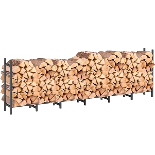DIAMONDFORGE 8ft Firewood Rack Outdoor, Heavy Duty Fire Wood Stand, Metal Firewood Rack Indoor, Firewood Holder Storage, Log Wood Pile Racks Stand for Patio, Garden, Backyard, Matte Black