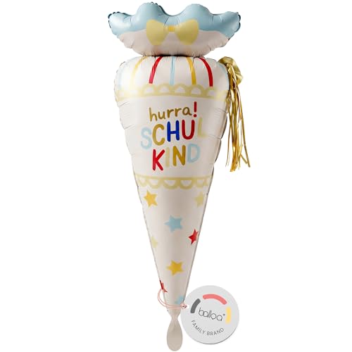 balloa Folienballon XXL Schultüte Hurra Schulkind in Gold-Beige, 99 cm