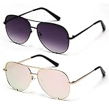 GRFISIA Women Oversized Aviator Sunglasses Men Metal Frame Vintage Double Bridge Sun Glasses UV Lens