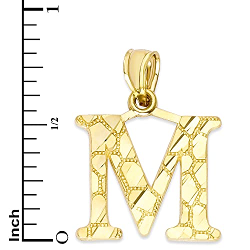 10K Solid Gold Initial Pendant For Necklace Golden Nugget Letter Jewelry Personalized Gift For Her (M) #TOP3