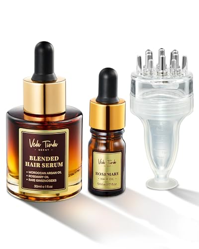 VTS Hair Oil Applicator & Rosemary Oil & Moroccan Argan Oil, Hair Serum Comb Applicator Scalp Massager for Hair Growth, Hair Care Essential Oil Set for Men and Women