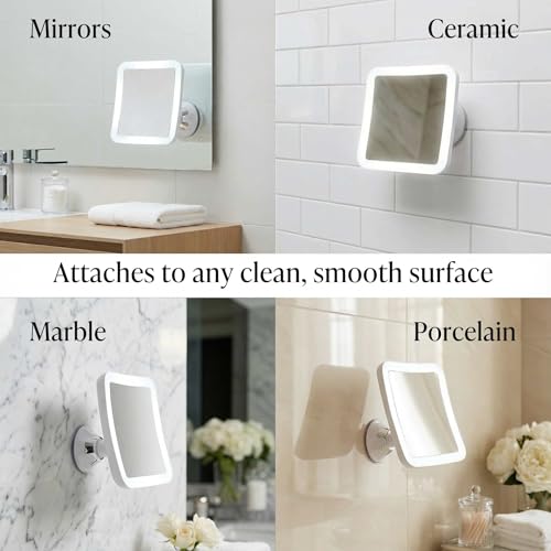 Fancii Lighted Magnifying Mirror, Natural Daylight LED Makeup Mirror - 6.5" Wide, Cordless, Locking Suction Cup, 360° Rotation, Bathroom Magnified Vanity Mirror for Home or Travel - Mira (10X) by Fancii - Image 6