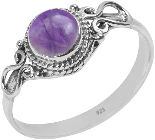 Gemstone Ring, Handmade 925 Sterling Silver Rings for Women Girls, Natural Gemstone Ring US size 5 Solitaire Ring, Round Stone Ring, Minimalist Birthstone Gift Jewelry for her