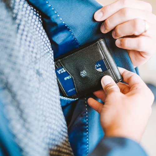 Hayvenhurst Minimalist Slim Wallet For Men - RFID Blocking Credit Card Holder - Leather Billfold Wallet with Metal Money Clip, ID Window & Front Card Slot | Billfold (Black, Billfold) - Thumbnail 7