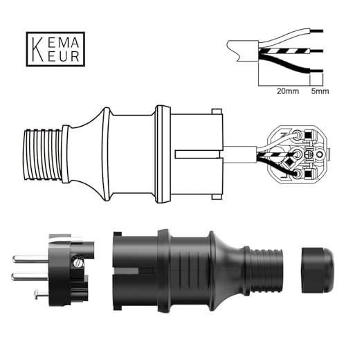 Miniatura 5 de Oblinple 2 Piezas Enchufe De Schuko 250v 16a, Contacto Protector Con Protección De Torsión, Clavija Enchufe Macho De Alimentación Con Liberación De Tensión Para Cables Interiores Y Exteriores, Negro