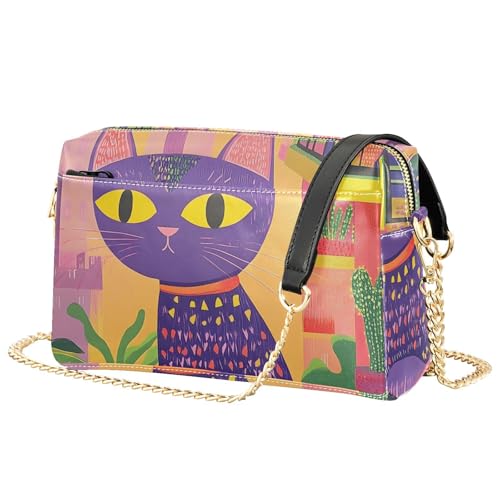 Women Crossbody Bag Shoulder Handbag Cellphone Purse Abstract Cat Print, PU Leather Metal Chain Strap Water Resistant Zipper Closure2