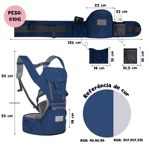 AIEBAO Bolsa Canguru, Ergonômica, 12 Posições, 3 Em 1, 3 Bolsos Externos, Bebês 0 a 36 Meses, Capaci