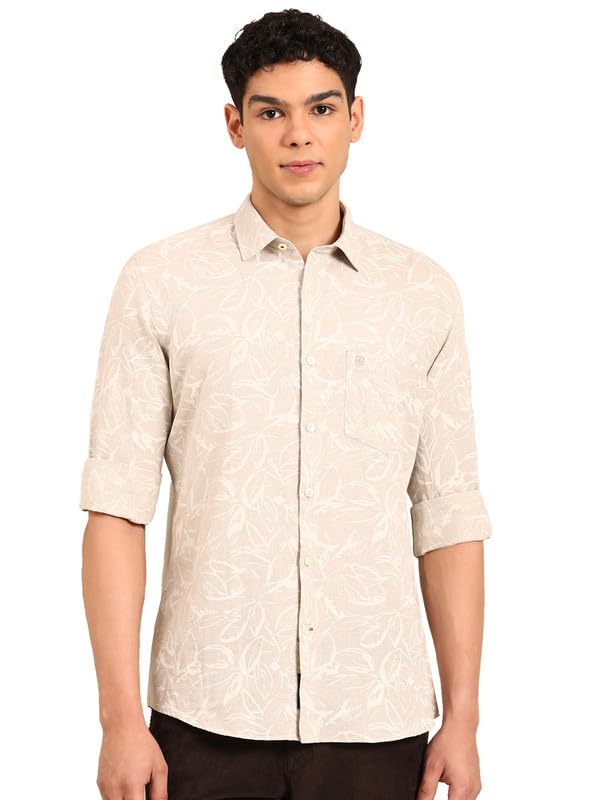 Image of Linen Club Men's Linen Rich Natural Printed Contemporary Fit Full Sleeve Casual Shirt