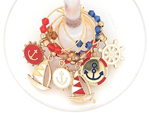 Nautical Wine Charms For Memorial Day Wine Charms And Independence Day Wine Charms - Glass Tag Identifiers, Nautical Party Supply Glass Markers - Anchor, Boat - 6 Wine Charms #TOP4
