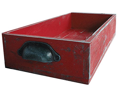 Igc Antique Bronze Metal Handle Wood Display/Serving Tray - 16" X 10" - Red Distressed - Handmade Decorative Distressed Vintage Wooden Rustic Ottoman Cottage Serving Tray #TOP1