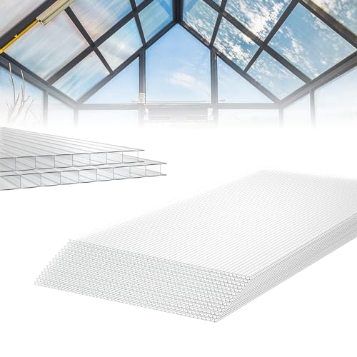 Lot de 14 plaques alvéolaires de rechange en polycarbonate 1210 x 605 x 4 mm environ 1025 m² Couverture double paroi en nid d'abeille Résistant aux chocs et aux UV Idéal pour serres de jardinage et S