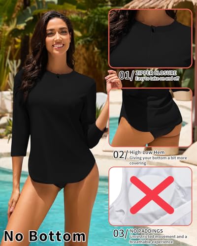 WOWENY Haut de Maillot de Bain Tee Shirt Anti UV Femme Rashguard Manches 3/4 avec Fermeture Éclair 1/4 UPF 50+ Séchage Rapide pour Sports Nautiques Surf Plage – vue 4