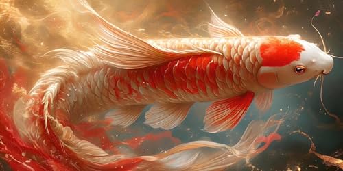 Kit de Pintura por Números,pez Carpa Koi Pintar por Numeros Adultos Niños, Kit de Pintura al óleo de Lienzo DIY para con Pinceles, Cuadros por Numeros,Decoración para el Hogar Regalos 60x120cm s-463