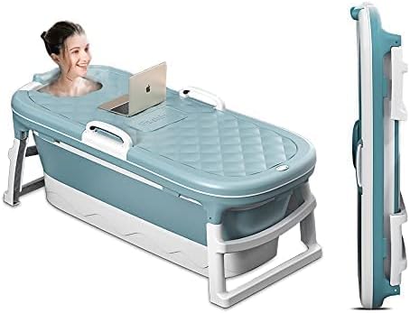 Bounabay54" Extra Large Freestanding Bathtubs, Outdoor Family Portable Foldable Bathtub, Tub for Efficient Maintenance of Temperature Bath Tub, SPA & Foot Massage Plastic Non-Slip Blue (Blue)
