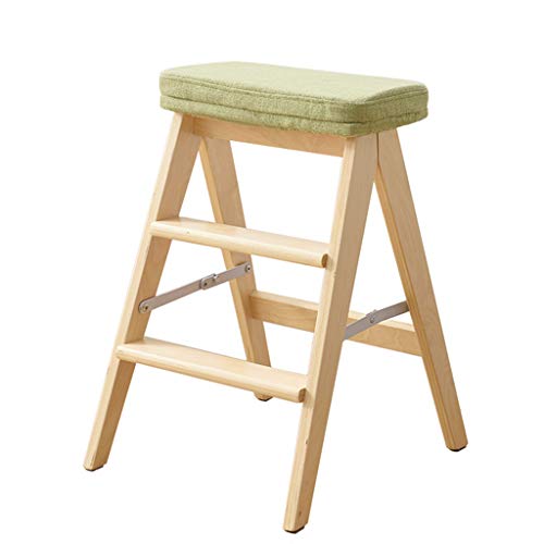 Mehrzweck-Steigleiterregal Holz Trittleiter Hocker Multifunktions Klapp Küche Stufen Bibliothek Büro 3 Schritt Mini Trittleiter (Grün) Removable Cushion (Farbe : A) Cover