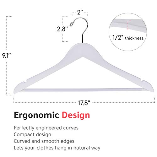 Quality Wooden Suit Hangers Set Of 10-Pack, With Non Slip Pants Bar, Smooth Finish Solid Wood Coat Hanger With Swivel Hook, Jacket, Pant, Dress Clothes Hangers (White, 10) #TOP5