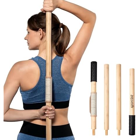 SportBit Bamboo Yoga Stick with Neck Pillow - Collapsible and Portable 5.1FT Mobility Stick and Exercise Stick - Fully Adjustable Yoga Accessories Perfect for Stretching, Posture Correction, Balance Cover