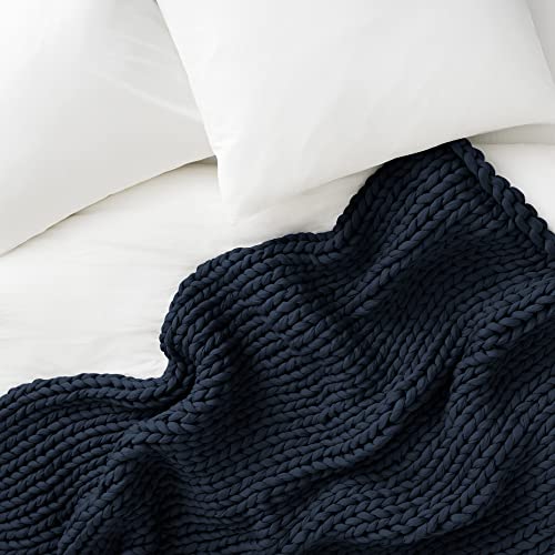 Image of Bearaby Cotton Hand-Knit Weighted Blankets for Adults - Chunky Knit Blanket - Sustainable, Breathable, Organic, Cooling Weighted Blanket - Machine Washable (Midnight Blue, 10 lbs, 40 inchx64 inch)