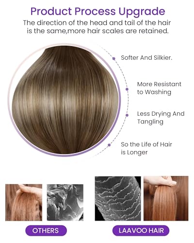Image of LaaVoo Human Hair Tape in Extensions Balayage Light Brown to Ash Brown Hair Extensions Tape in 18 Inch 20pcs 50g