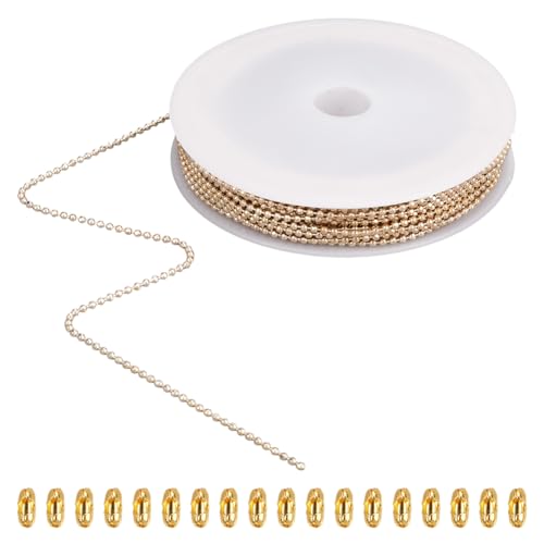 SOFPLATE 30 piede/9 m 1.5mm Catena A Sfere In Oro Rotolo Catene per Targhette per Cani Piccole Perline Rotonde Sfaccettate In Ottone Saldato Estensione Perline In Metlega Connettori per La Creazione d