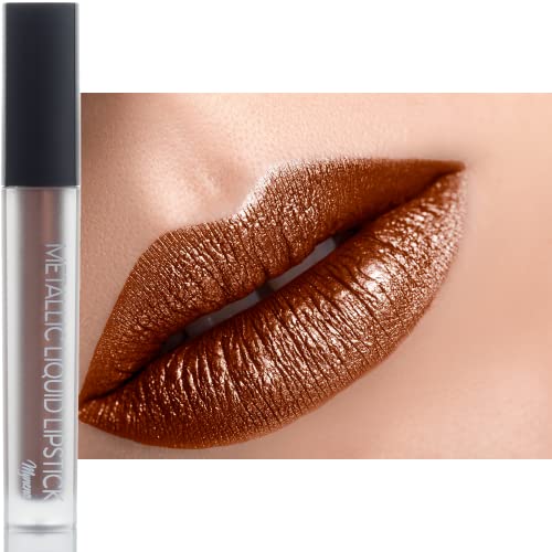 Mynena Metallic Lipstick Liquid Sexy Frosted Lightweight Long Lasting Non-Transferable Waterproof | Gluten-Free Paraben-Free Talc-Free Cruelty-Free And Vegan | Bronce #TOP6