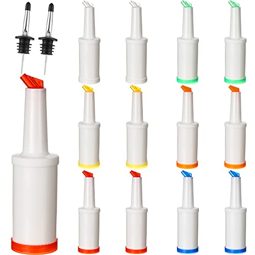 Fruit Juice And Liquor Pour Bottles Bar Supplies Pour Bottles Plastic Juice Pour Bottles With Stainless Steel Bottle Pourer Tapered Spout For Liquor Juice Store 34 Oz (Multi Colors,12 Pack) #TOP11