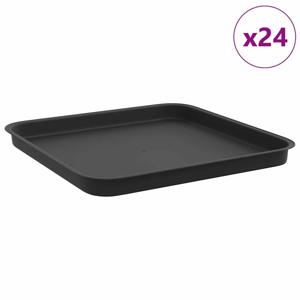 Kwadratowa taca na kwiaty z tworzywa sztucznego 32 x 32 x 2,5 cm, czarna, 6 sztuk z rolowaną krawędzią do roślin wewnątrz i na zewnątrz, łatwa do czyszczenia