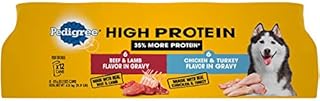 PEDIGREE High Protein Adult Canned Wet Dog Food Variety Pack, Chicken & Turkey Flavor in Gravy and Beef & Lamb Flavor in Gravy, (12) 13.2 oz. Cans