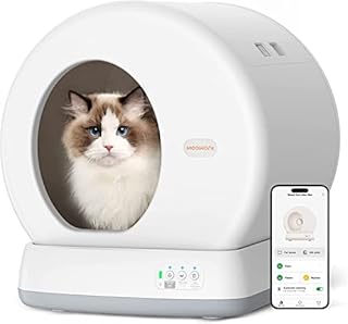 MeoWant Self Cleaning Cat Litter Tray, Integrated Safety Protection Automatic Cat Littler Tray for Multiple Cats, Extra Large/Odor Isolation/APP Control Smart Robot Cat Litter Box with Mat & Liner