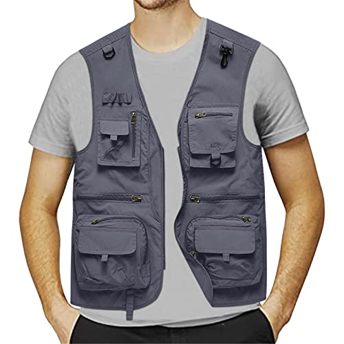 KBOPLEMQ Weste Herren Sommer Weste Outdoor Ärmellose Weste Funktionelle Angelweste Leicht Anglerweste Herren Arbeitsweste Camping Jagdweste mit Multi Pocket Einfarbige Fotograf Kletterweste