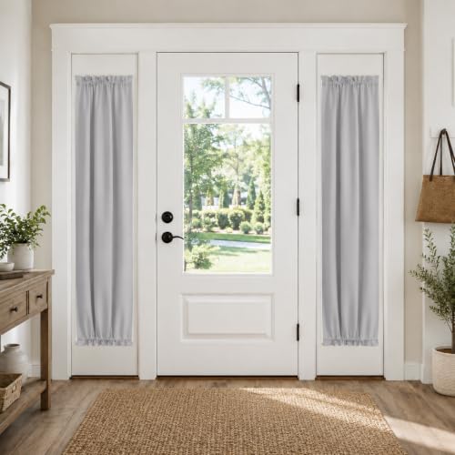 Aquazolax Rod Pocket French Door Curtain Drapes - Blakout Glass Door Panel 25x72-Inch Premium Privacy Protect Window Treatment Coverings - 1 Panel, Greyish White