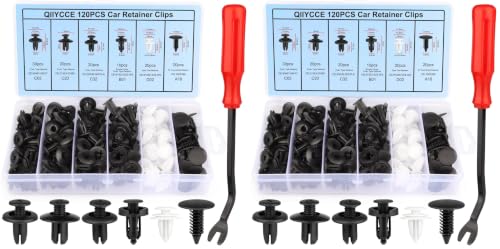 Image of QIIYCCE 120PCS Car Clips & Plastic Rivets - 6 Popular Sizes, Fits Bumpers, Fenders & Most Car Models, Ideal for Body Fixing & Replacement (Pack of 2)