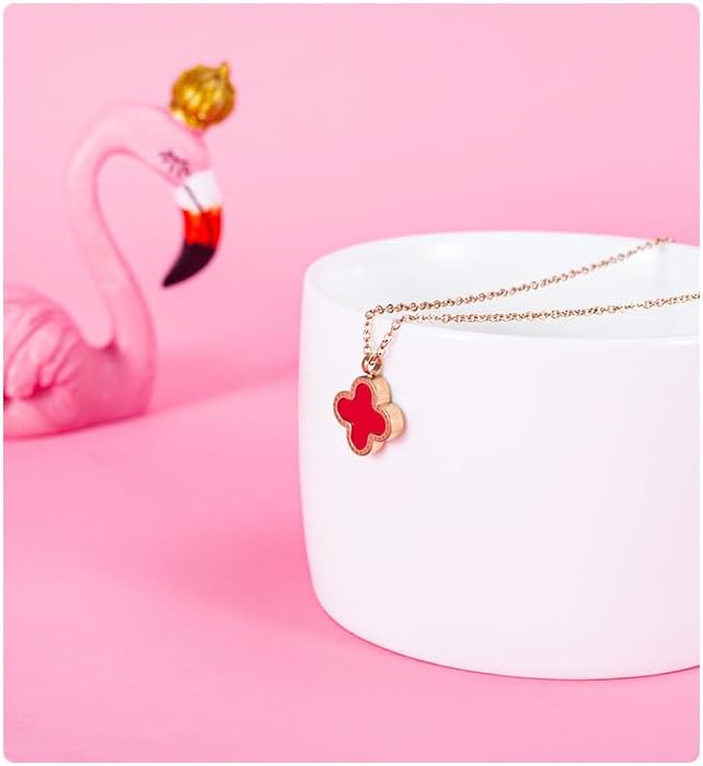 Reversible Clover Pendant Necklace – Titanium Steel Gold Chain – Black & Red Enamel – Four Leaf Lucky Charm Jewelry for Women - Image 8