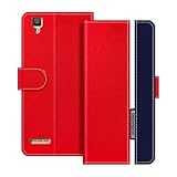 UOGNADGD Lederhülle Kompatibel mit Oppo F1 Klappbares Portemonnaie-Hülle mit Magnetverschluss Ständer & Kartenfächern stoßfestem Schutz (Rot)