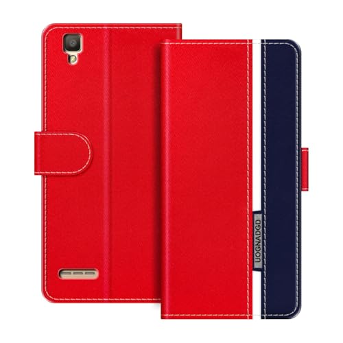 UOGNADGD Lederhülle Kompatibel mit Oppo F1 Klappbares Portemonnaie-Hülle mit Magnetverschluss Ständer & Kartenfächern stoßfestem Schutz (Rot)