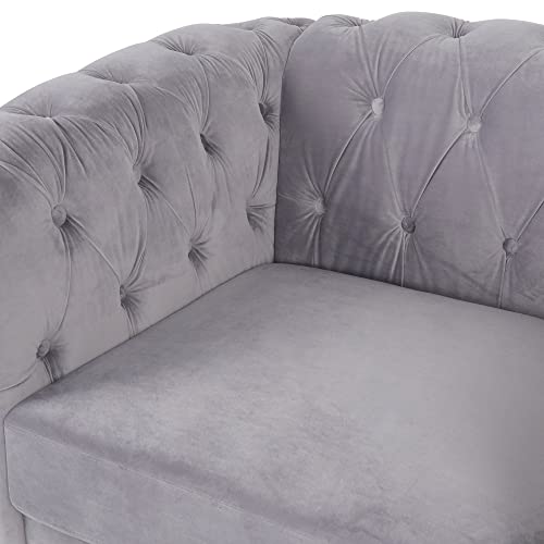 Image of Chesterfield Chair, Modern Velvet Tufted Accent Sofa Couch Chair with Scroll Arms and Nailhead for Living Room, Bedroom, Office, Apartment (Grey)