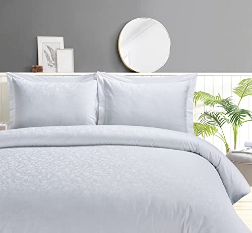 Violet Linen French Royal Damast-Muster, luxuriös, ultraweich, Fadenzahl 300, Baumwoll-Jacquard-Satin, weiß, Doppelbett 99,1 cm, 8-teiliges Bettwäsche-Set für Zwei Betten Cover