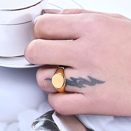 Myneney Stainless Steel Round Shape Signet Style Classical Simple Plain Wedding Engagement Statement Rings (Gold, 7) #TOP1