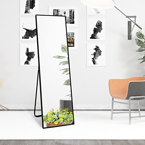 Foto von FANYUSHOW Großer Standspiegel mit Metallrahmen 150x40cm Ganzkörperspiegel mit Schwarz Wandspiegel für Wohn-, Schlaf- und Ankleidezimmer, Lehnspiegel