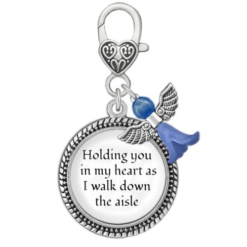 Something Blue Angel Charm for Bride on Wedding Day in my Heart as I Walk Down the Aisle Clip Charm with Blue Angel and Memorial Phrase